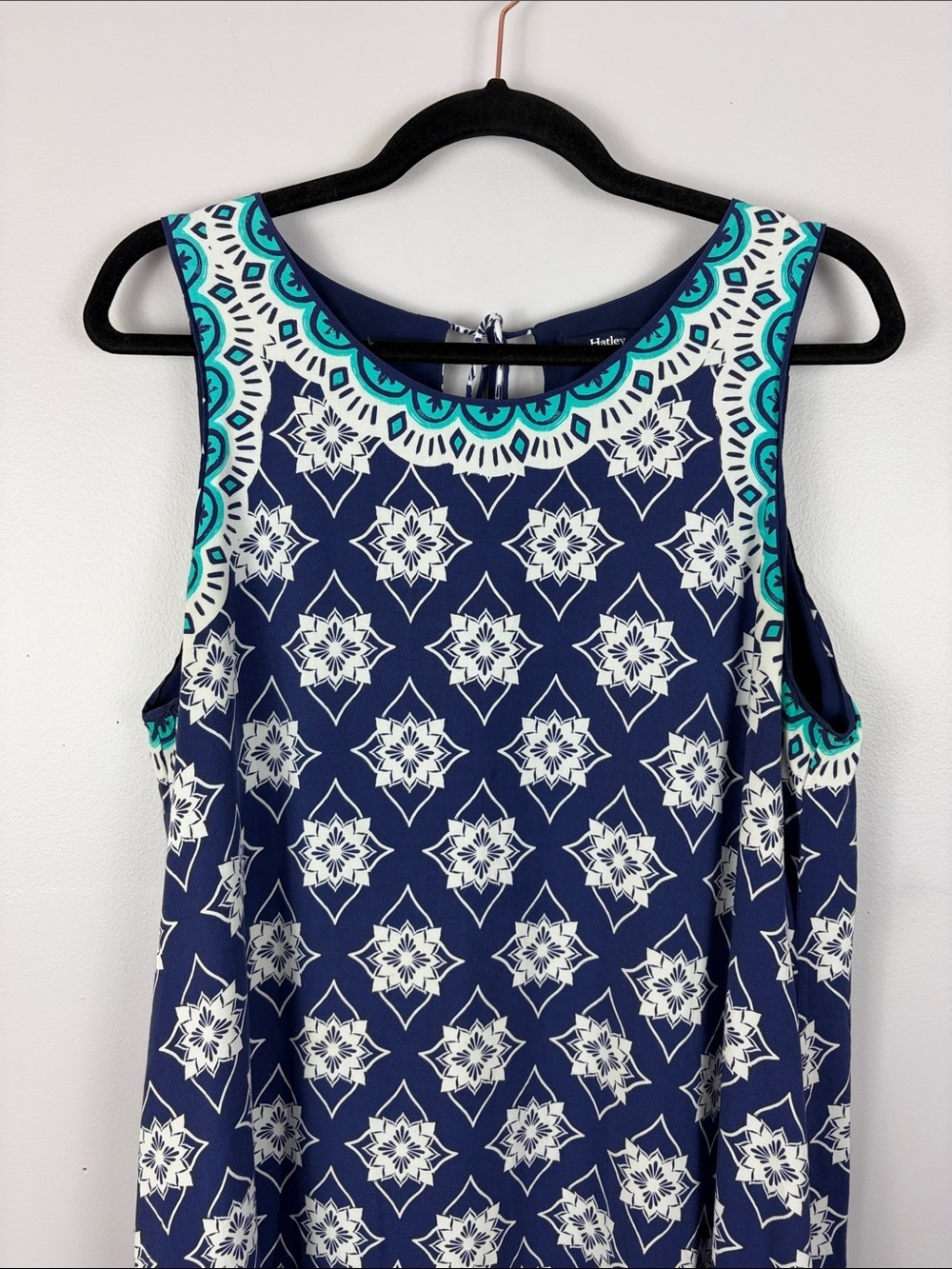 Hatley Blue Medallion Sleeveless Shift Dress Large Geometric Boho Summer Dress - Picture 4 of 14